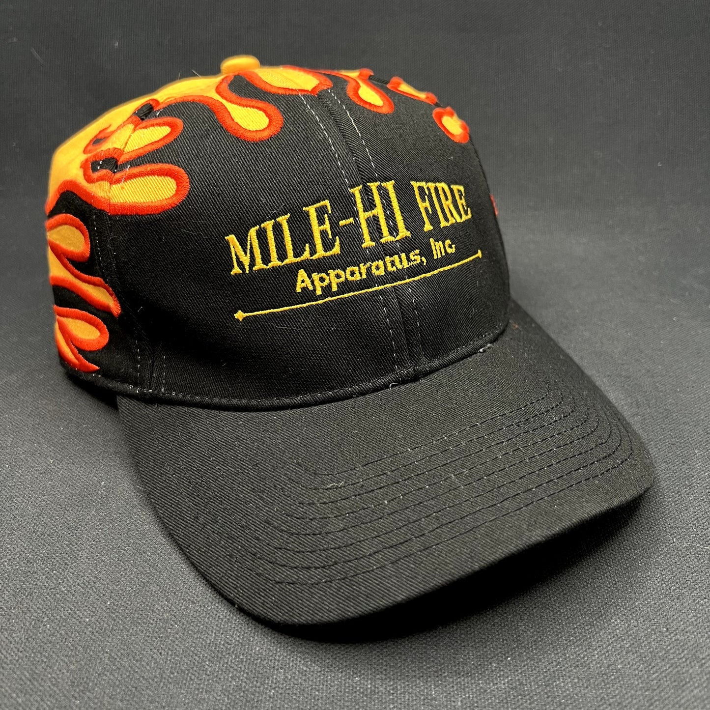 Vintage Mile-Hi Fire Apparatus Flame Strapback Hat Firefighter Wildland Helicopter Cap