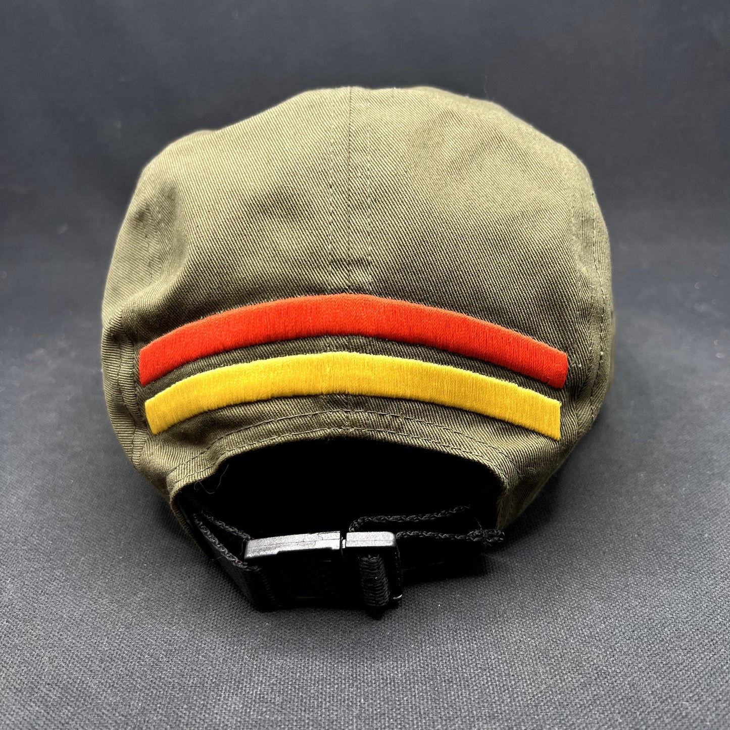 The Slauson 5 Panel Strapback Hat Olive Red Yellow Pit Bull