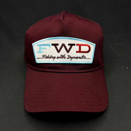 Fishing With Dynamite FWD Otto Snapback Trucker Hat Burgundy Mesh Cap