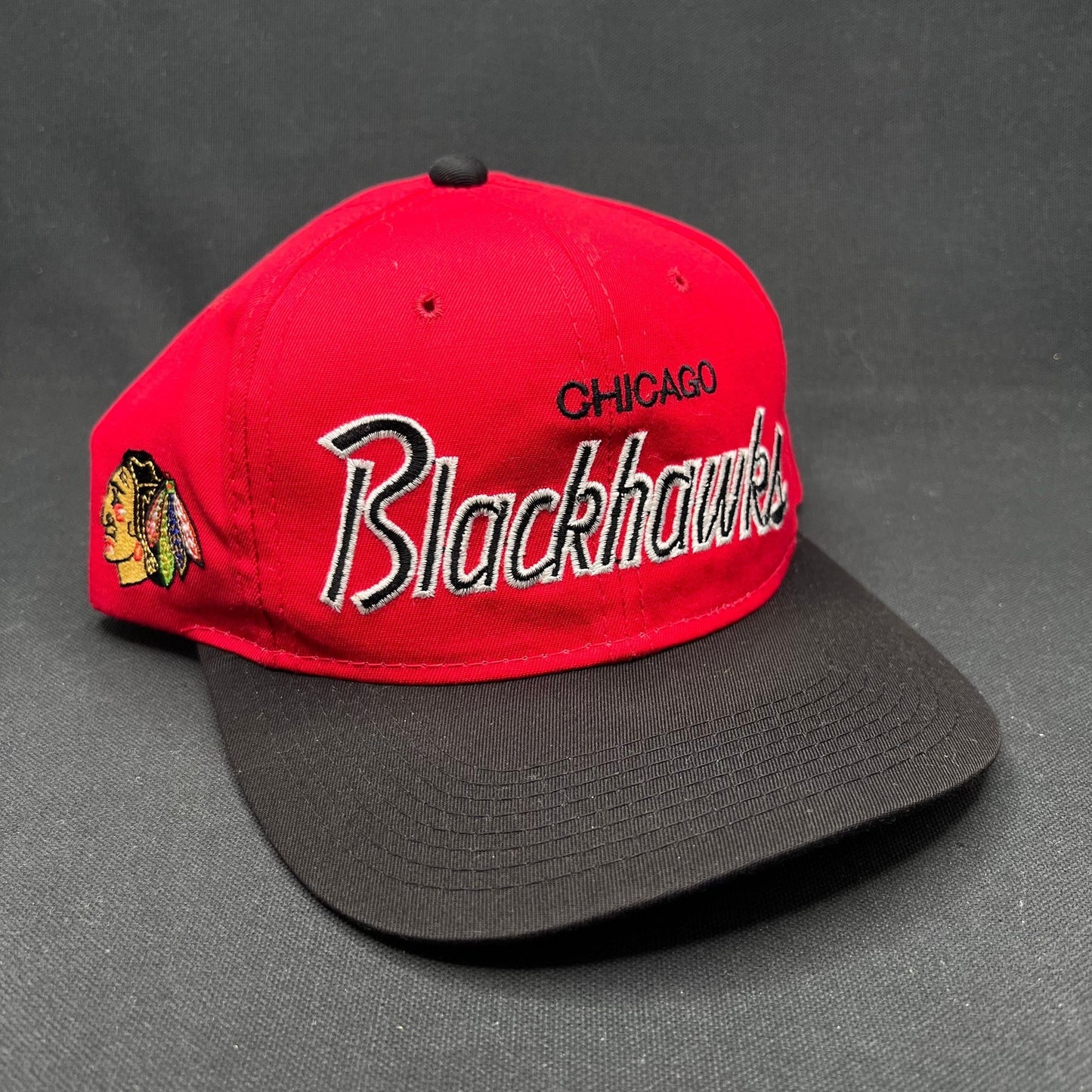 Vintage 90s Chicago Blackhawks Sports Specialties Script Snapback Hat