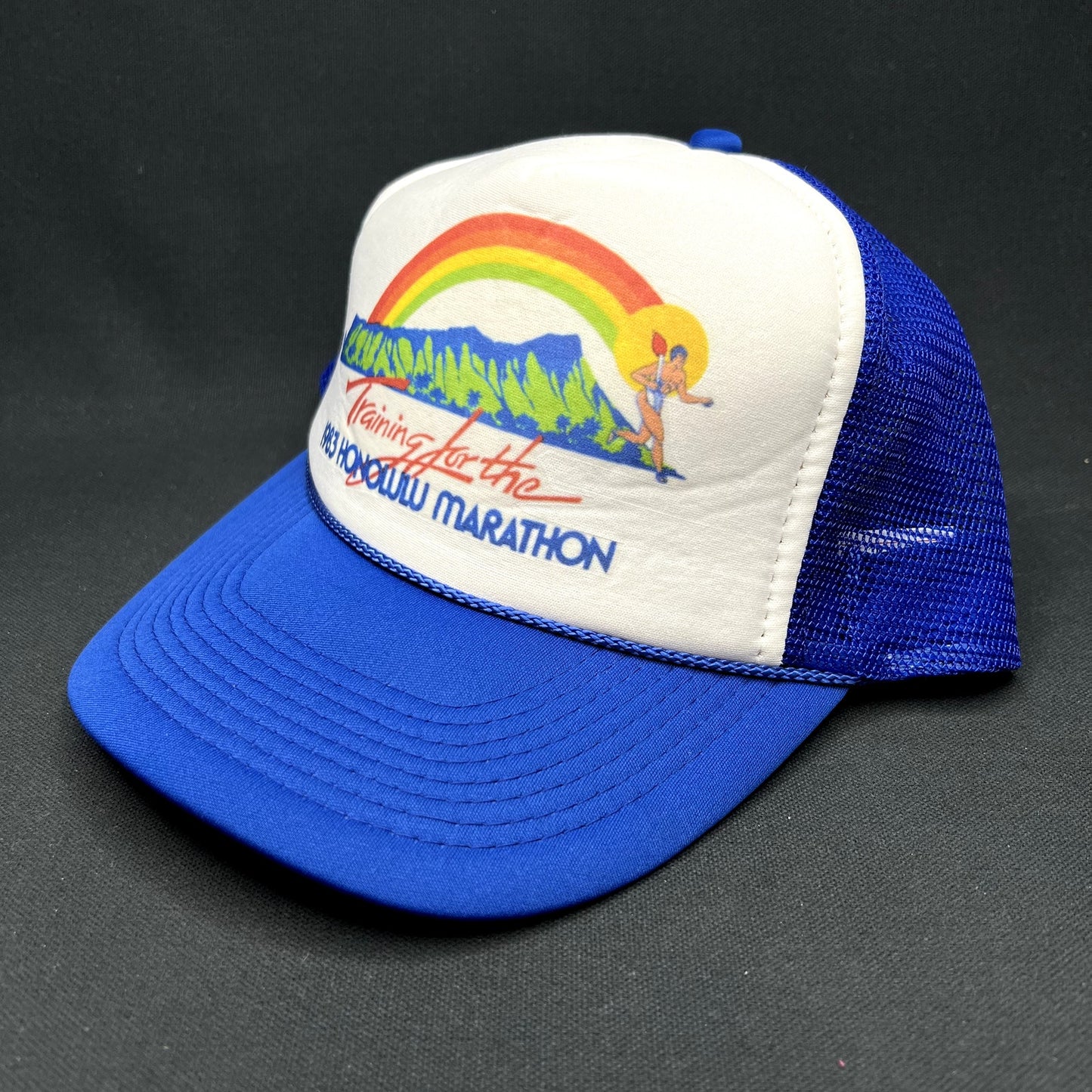 Vintage 1983 Honolulu Marathon Rainbow Trucker Snapback Hat