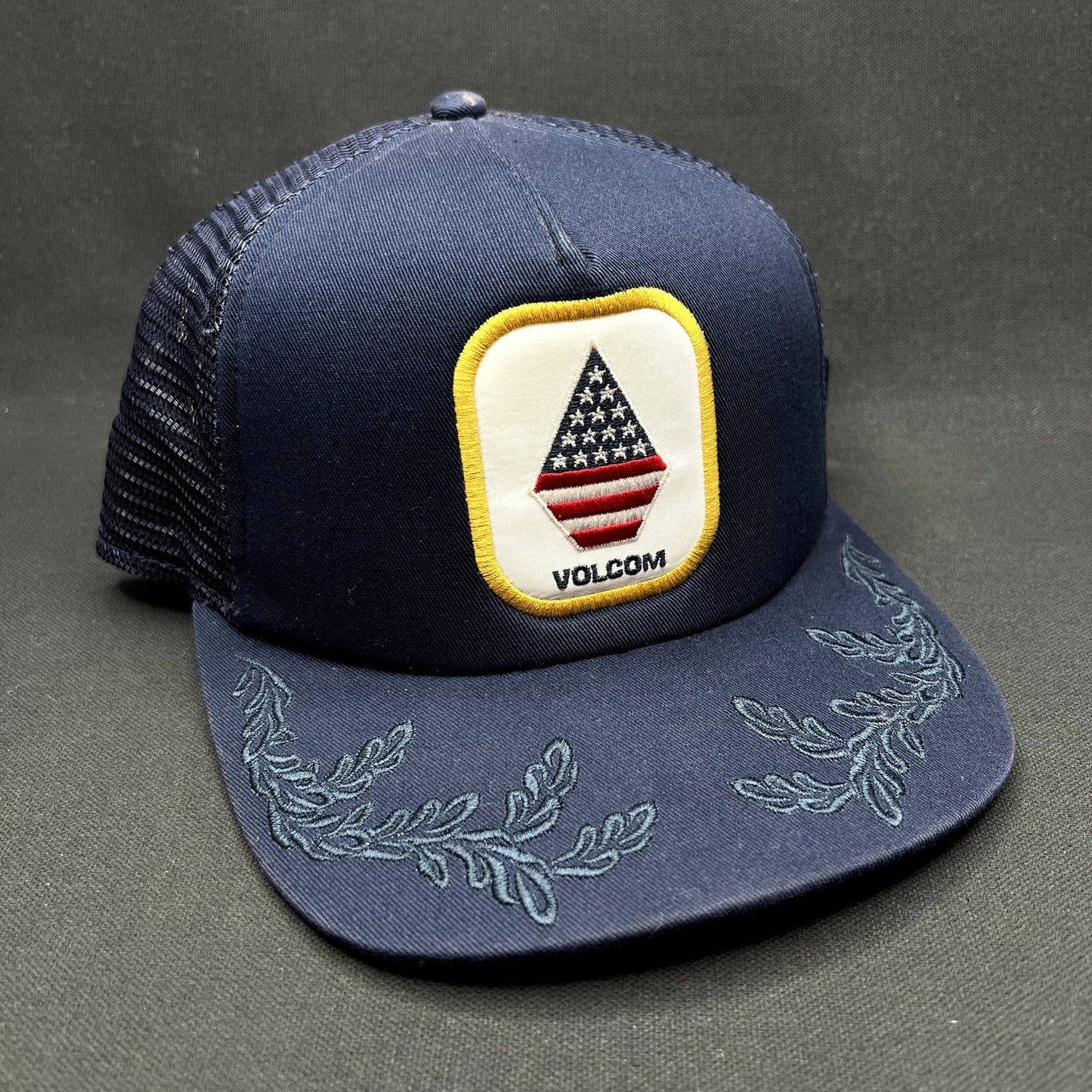 Volcom New Era 9FIFTY Trucker Snapback Hat USA Stone Navy