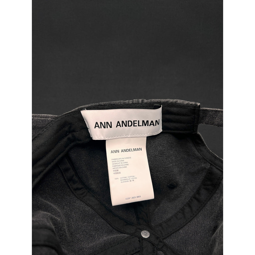 Ann Andelman Distressed Black Denim Cap – Minimalist Monogram Logo Hat