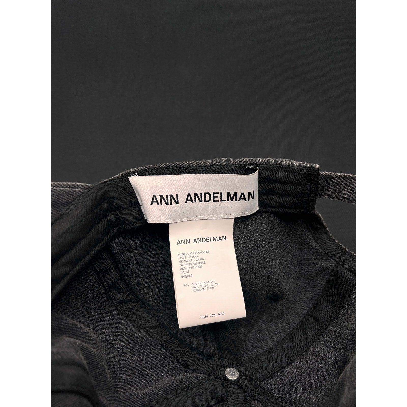 Ann Andelman Distressed Black Denim Cap – Minimalist Monogram Logo Hat