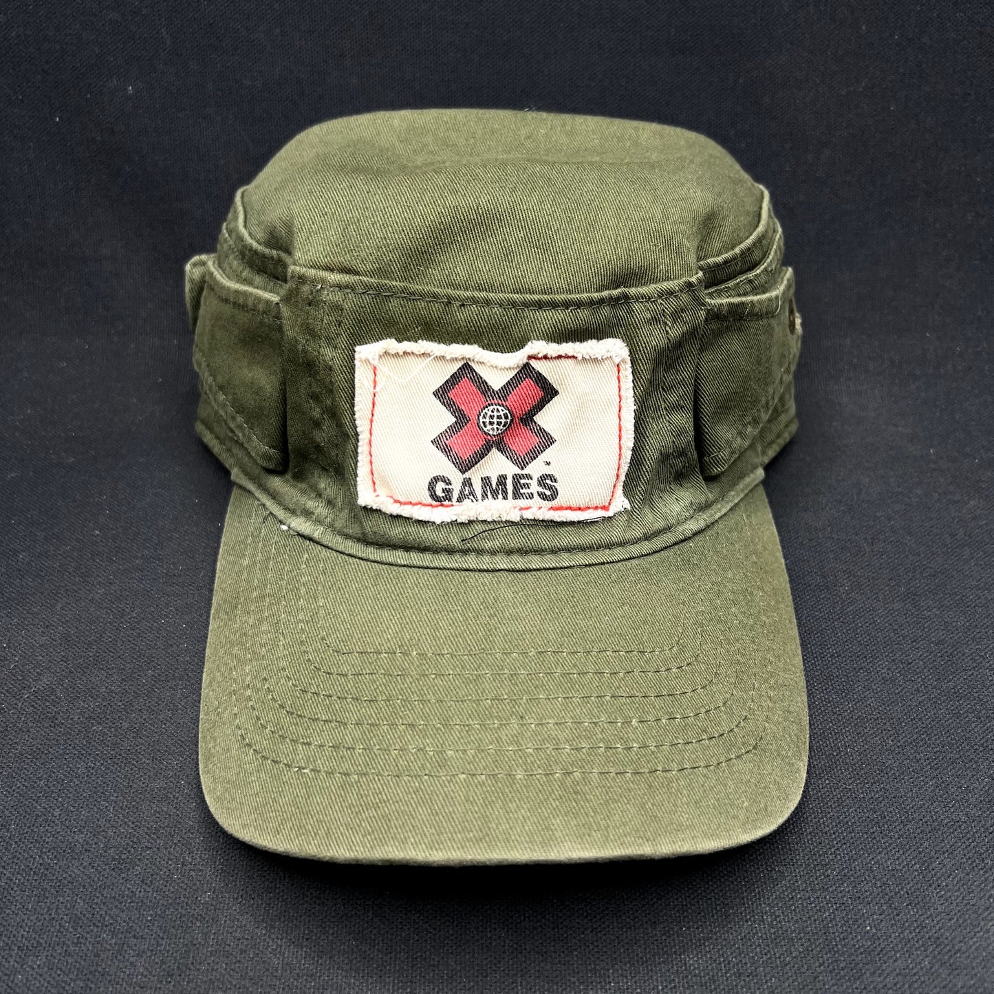 Vintage X Games ESPN Cadet Military Cap Olive Green OSFM