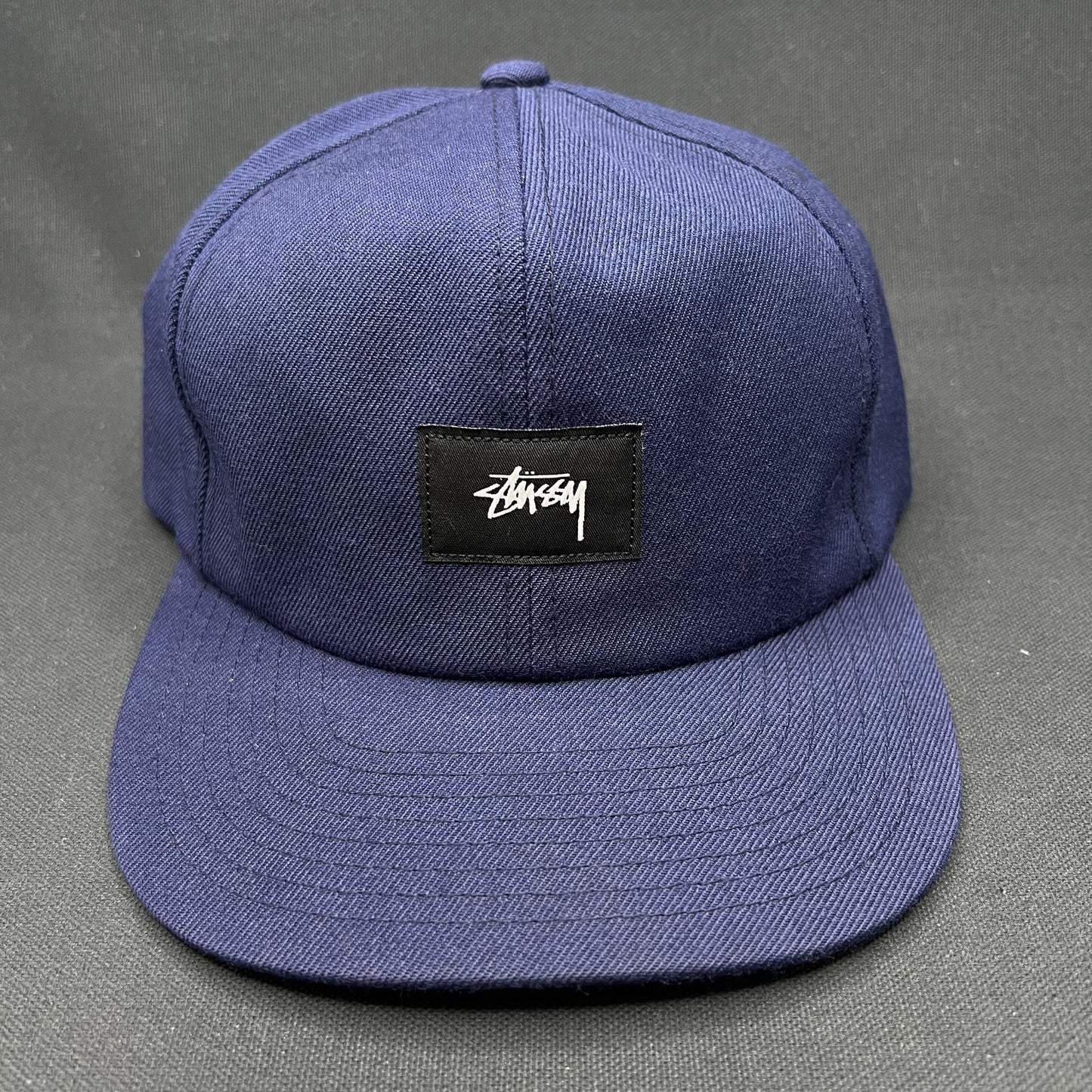 Stussy Box Logo Strapback Hat Navy Minimal Streetwear Cap