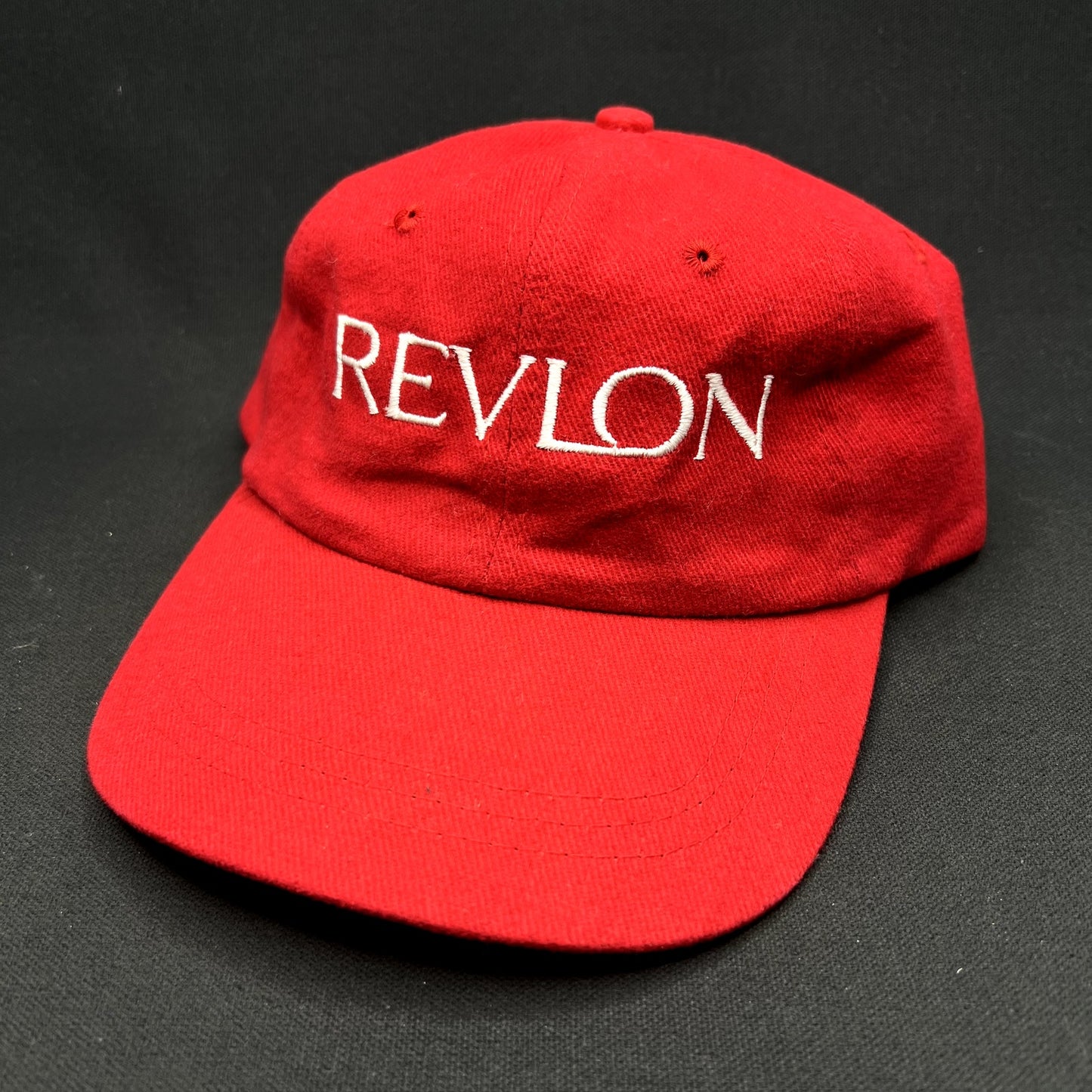 Vintage Revlon Cosmetics Promotional Strapback Hat Red KC Caps Headshots
