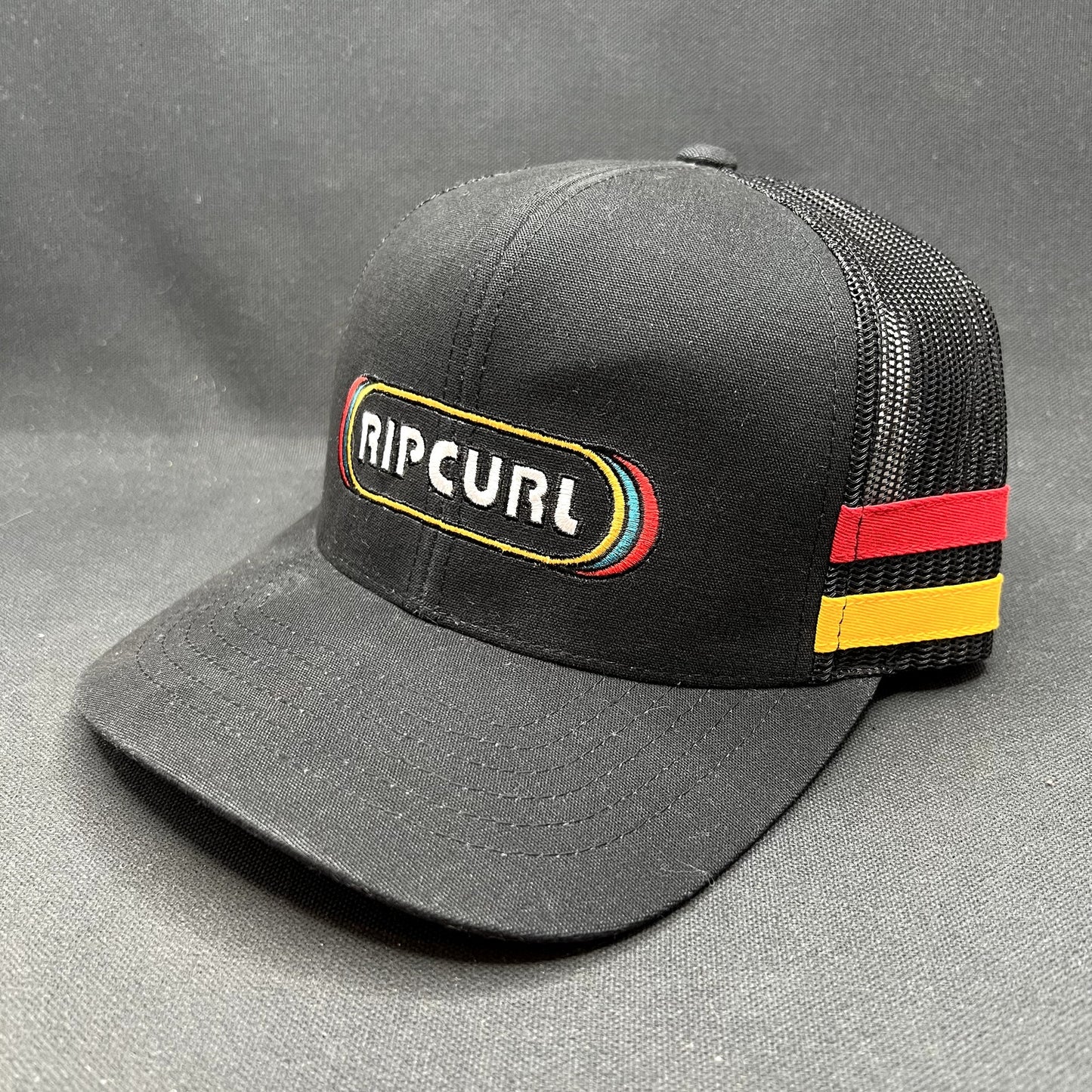 Rip Curl High Profile Trucker Snapback Hat Black Retro Surf Cap