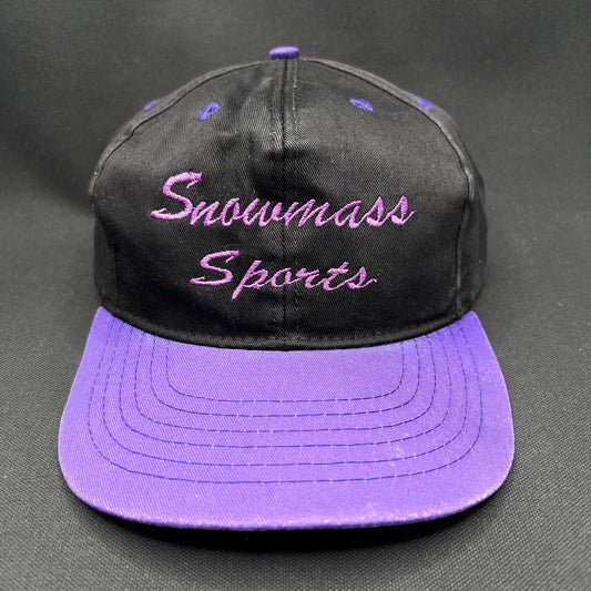 Vintage 90s Snowmass Colorado Ski Sports Black Purple Strapback Hat