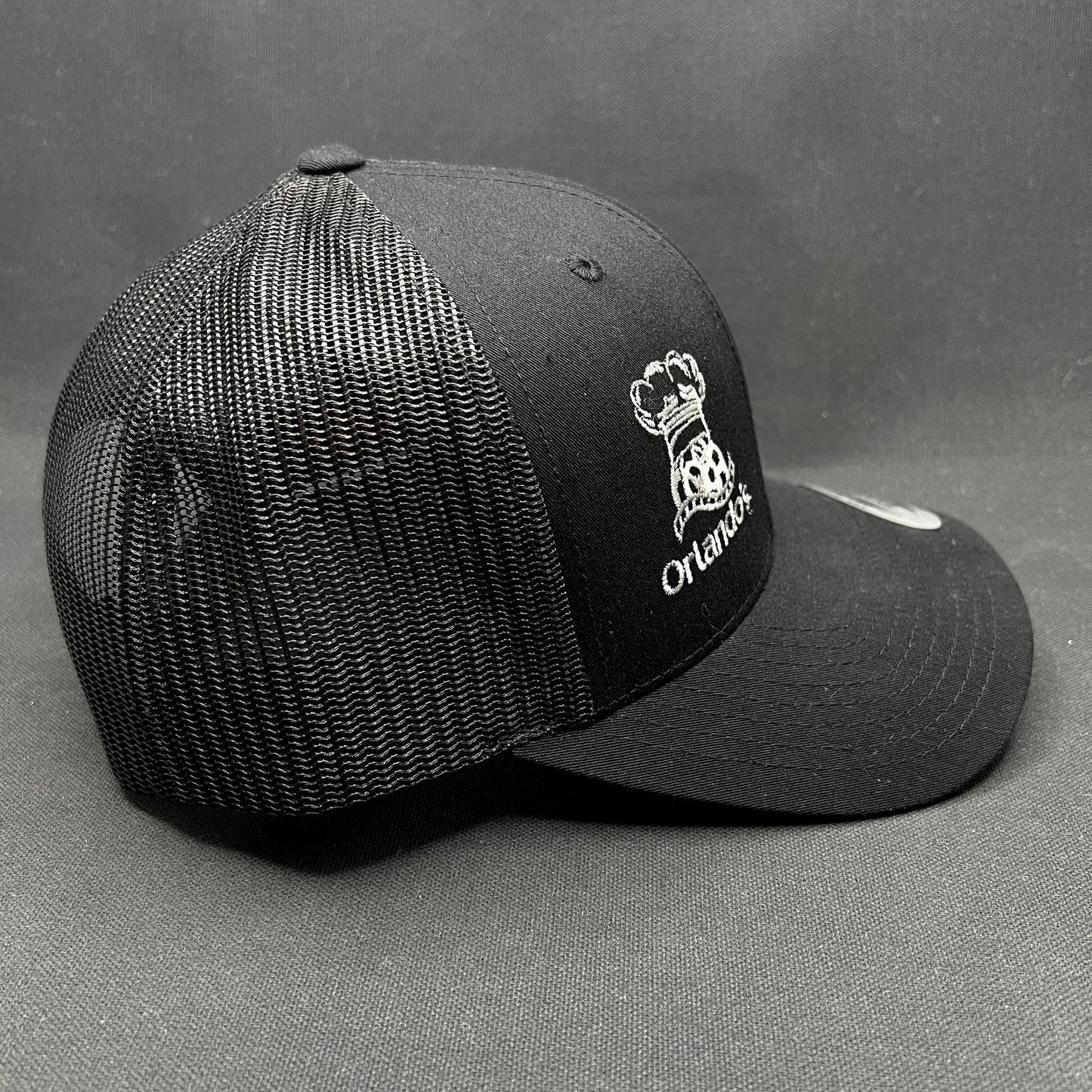 Orlando’s Palm Royale Trucker Snapback Hat Yupoong Black Mesh Cap