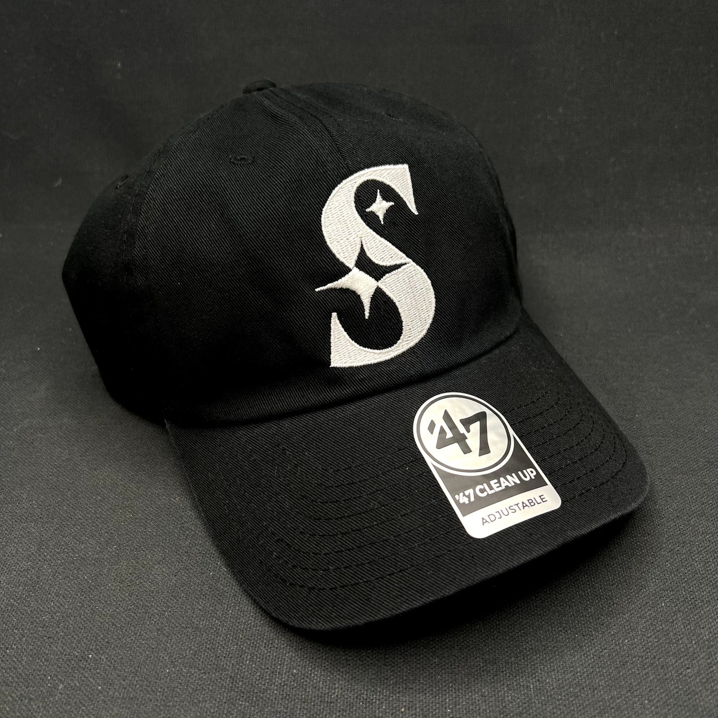 47 Brand Black “S” Strapback Hat Clean Up Adjustable Cap