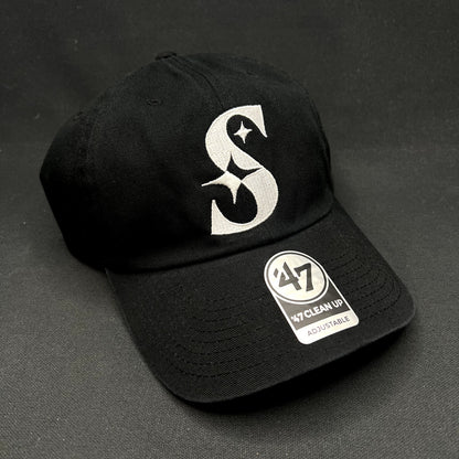 47 Brand Black “S” Strapback Hat Clean Up Adjustable Cap