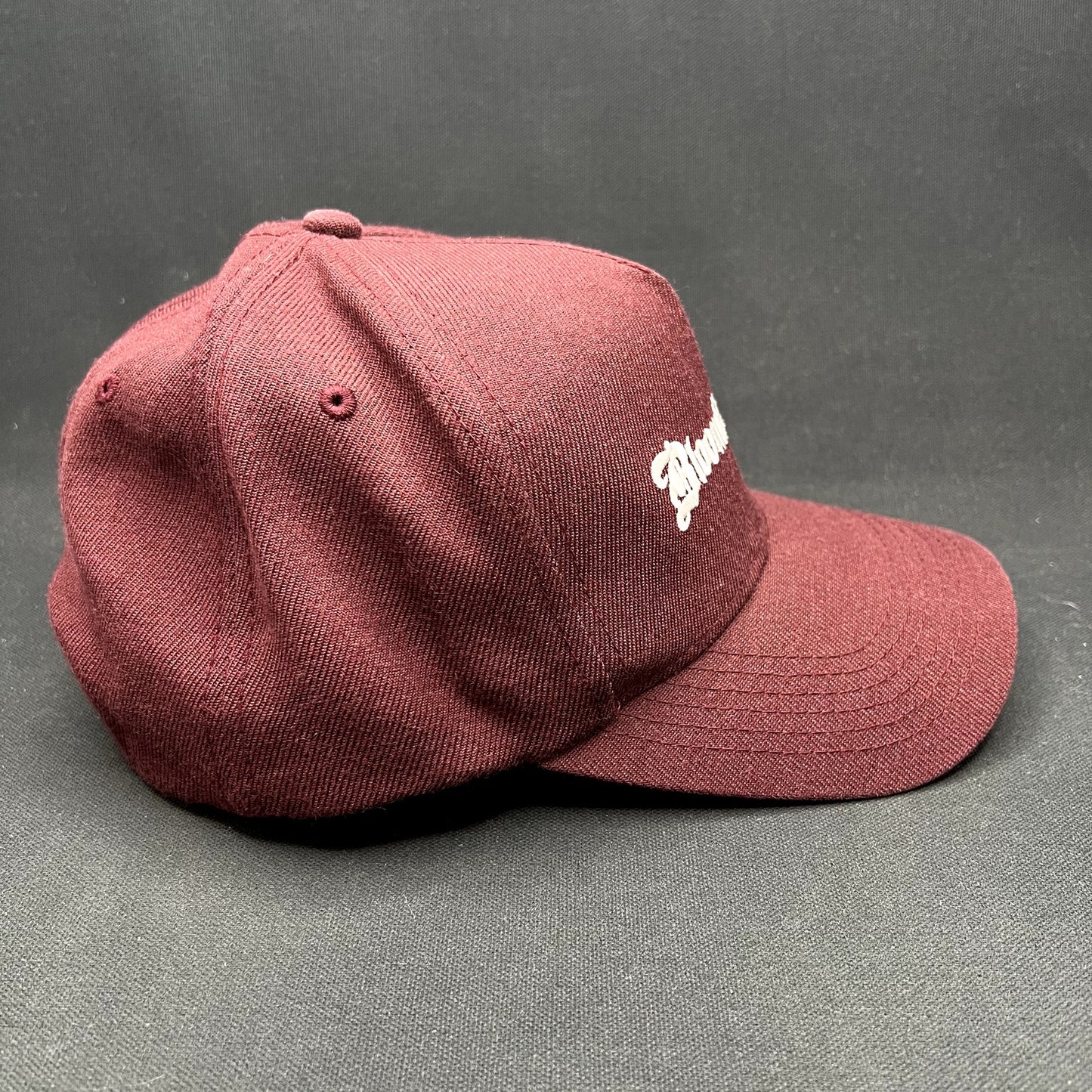 Bloomfield Hills Snapback Hat Burgundy Gothic Script Cap