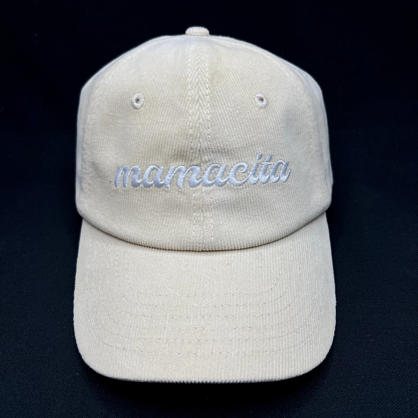 Mamacita Sunshine Studios Corduroy Strapback Hat Cream White