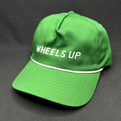 Wheels Up Strapback Hat Green Rope Cap Private Aviation Golf Style
