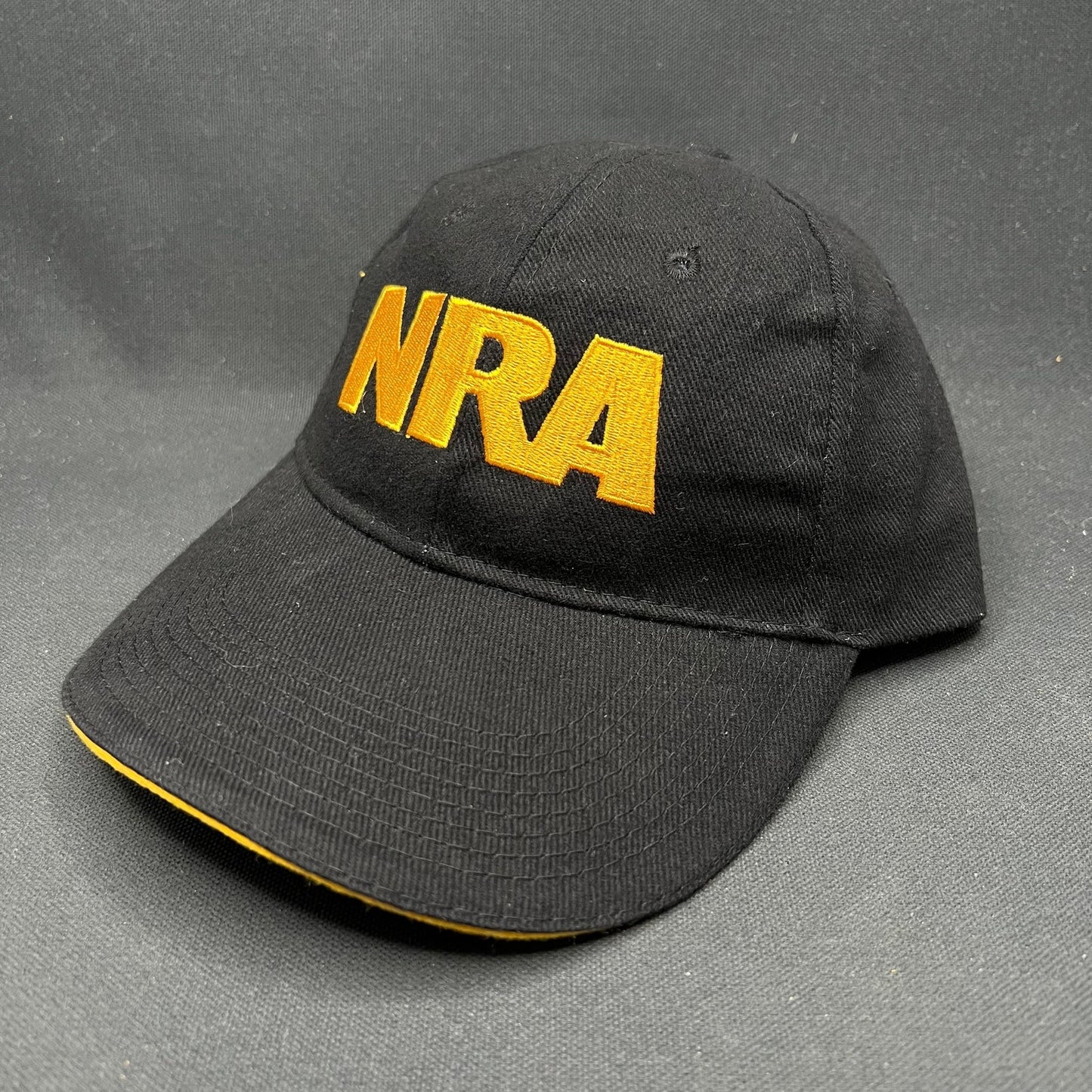 NRA Strapback Hat Black Yellow Embroidered Logo Cap Vintage Style