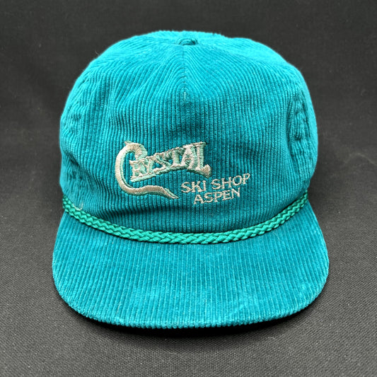 Vintage Crystal Ski Shop Aspen Colorado Corduroy Strapback Hat USA Made