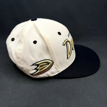 Anaheim Ducks Zephyr Script Snapback Hat NHL Hockey Cap White Black