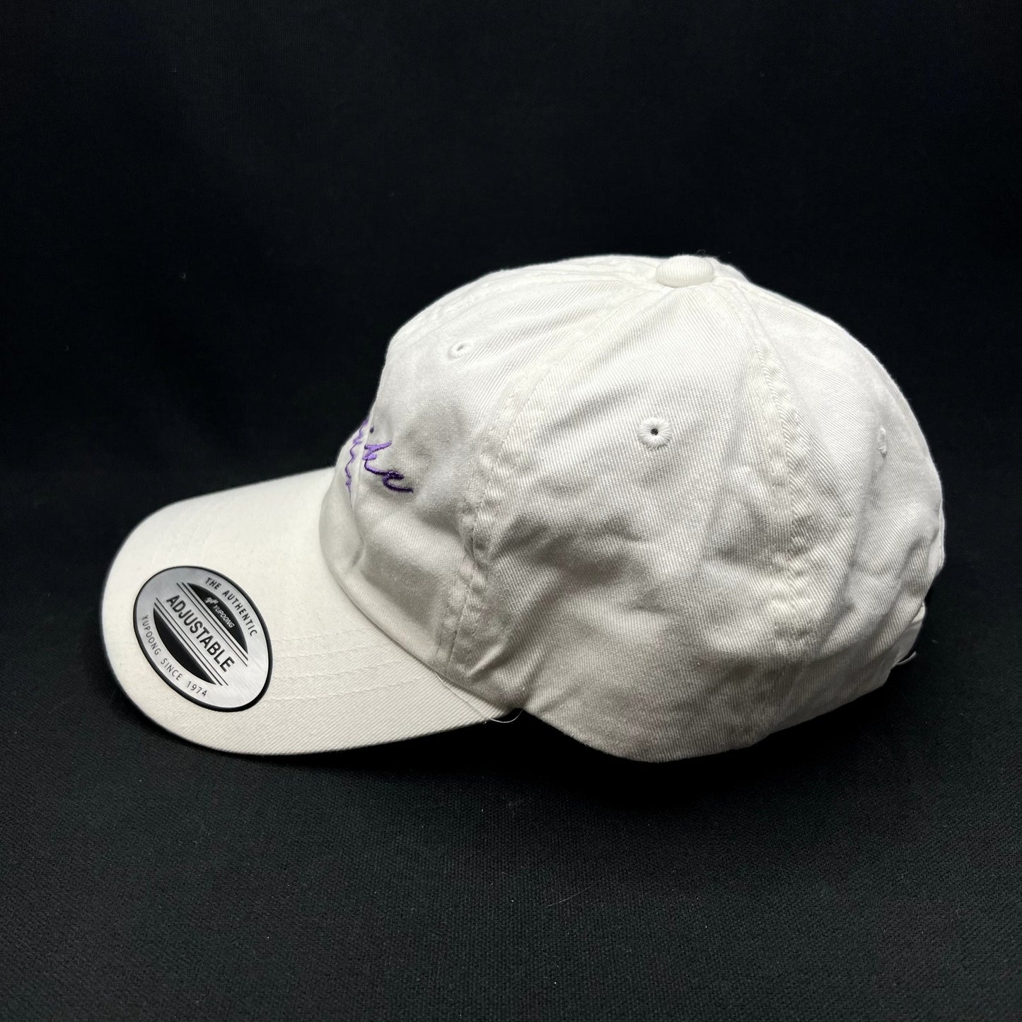 Just Like Heaven Script Strapback Hat White Purple Yupoong Classics Dad Cap NWT