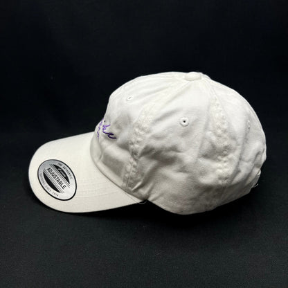 Just Like Heaven Script Strapback Hat White Purple Yupoong Classics Dad Cap NWT