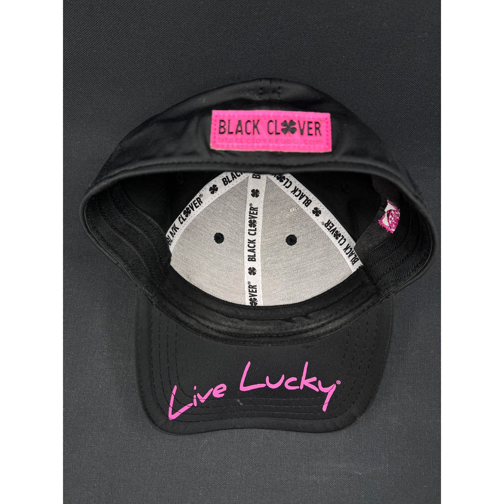Black Clover “Live Lucky” Valley Inn Hat – Black & Pink 4-Leaf Clover S/M