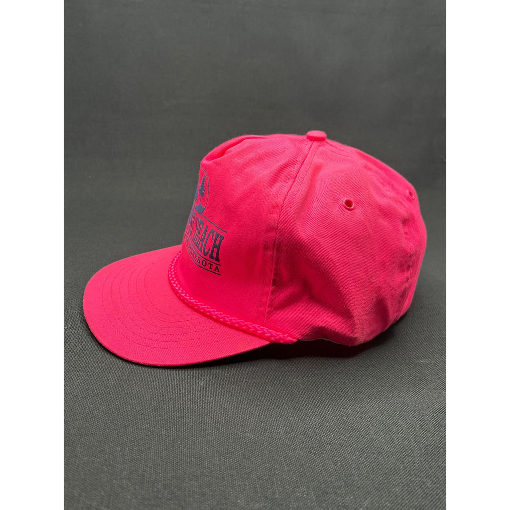 Vintage 1980s Norway Beach Cass Lake Minnesota Zipperback Hat – Neon Pink Rope