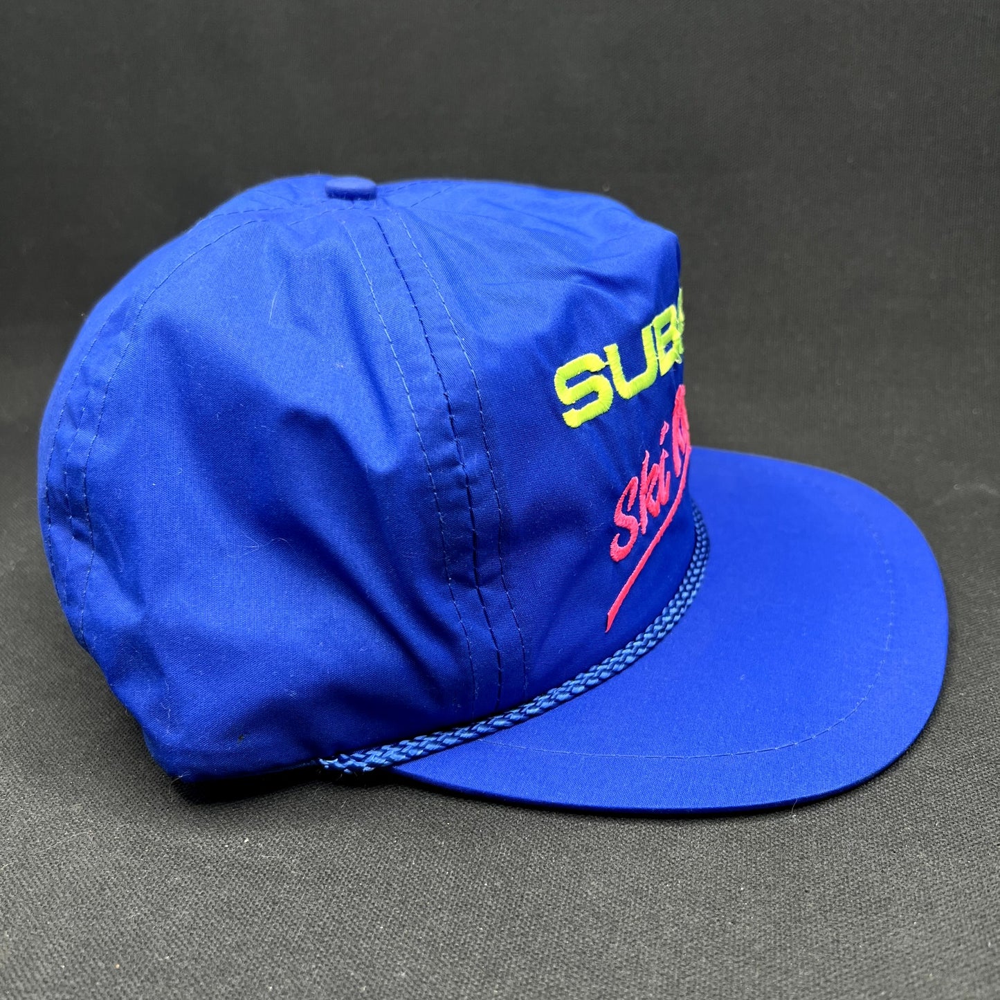 Vintage Subaru Ski Racing Strapback Hat Blue Bump Bonnets USA