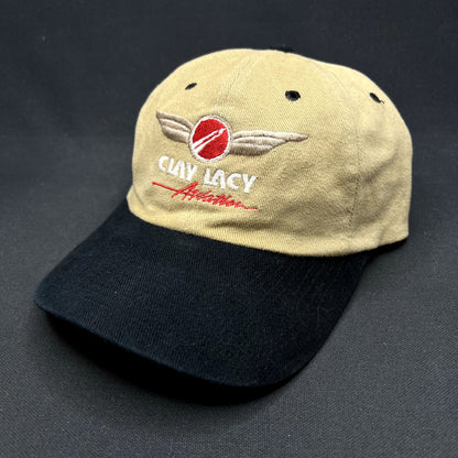 Vintage Clay Lacy Aviation Strapback Hat Tan Black Pilot Airport Cap