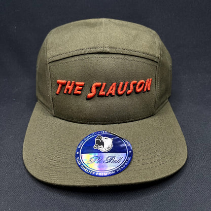 The Slauson 5 Panel Strapback Hat Olive Red Yellow Pit Bull