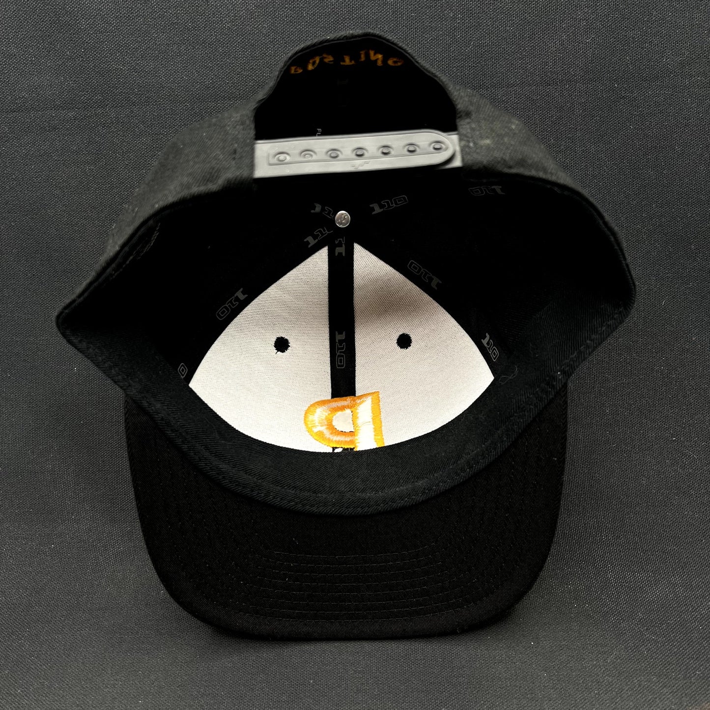 Postino Restaurant Logo Snapback Hat Black Gold Yupoong 110 Flexfit