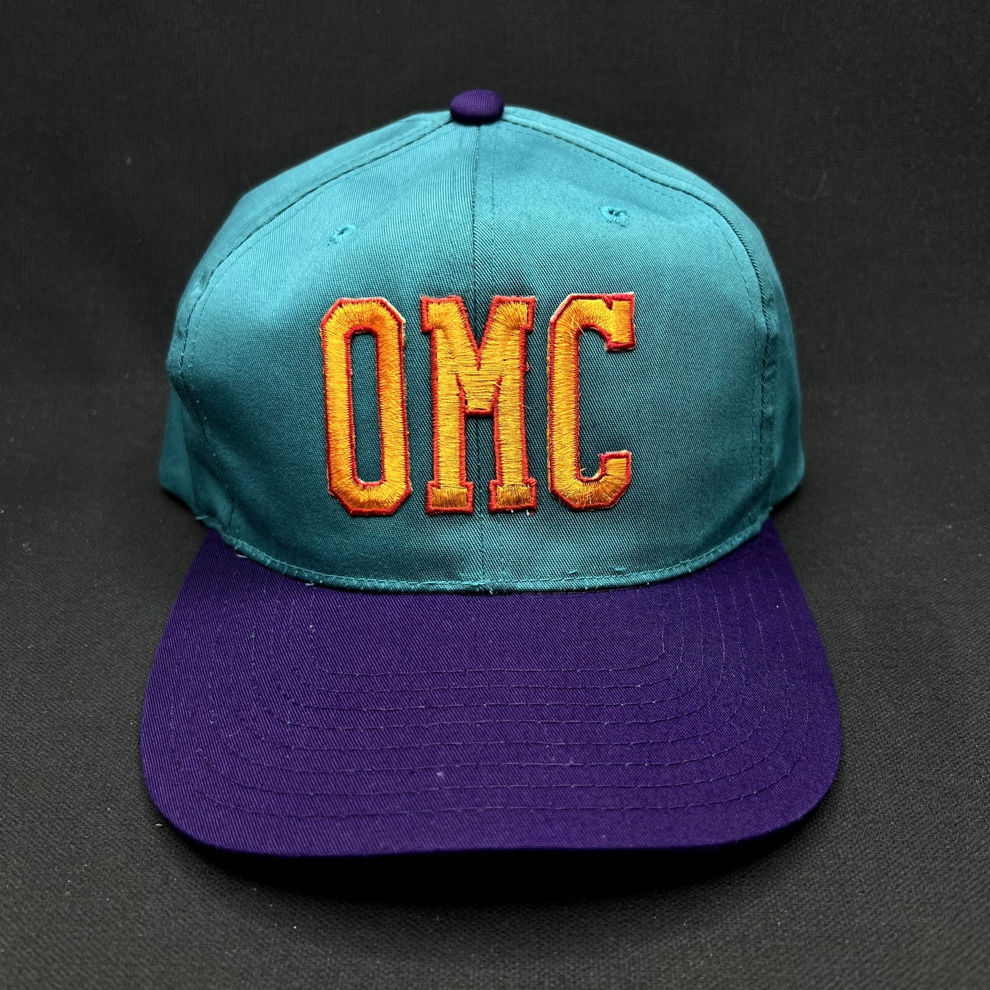 Vintage OMC Snapback Hat Headmaster Teal Purple 90s Outdoor Marine Corp