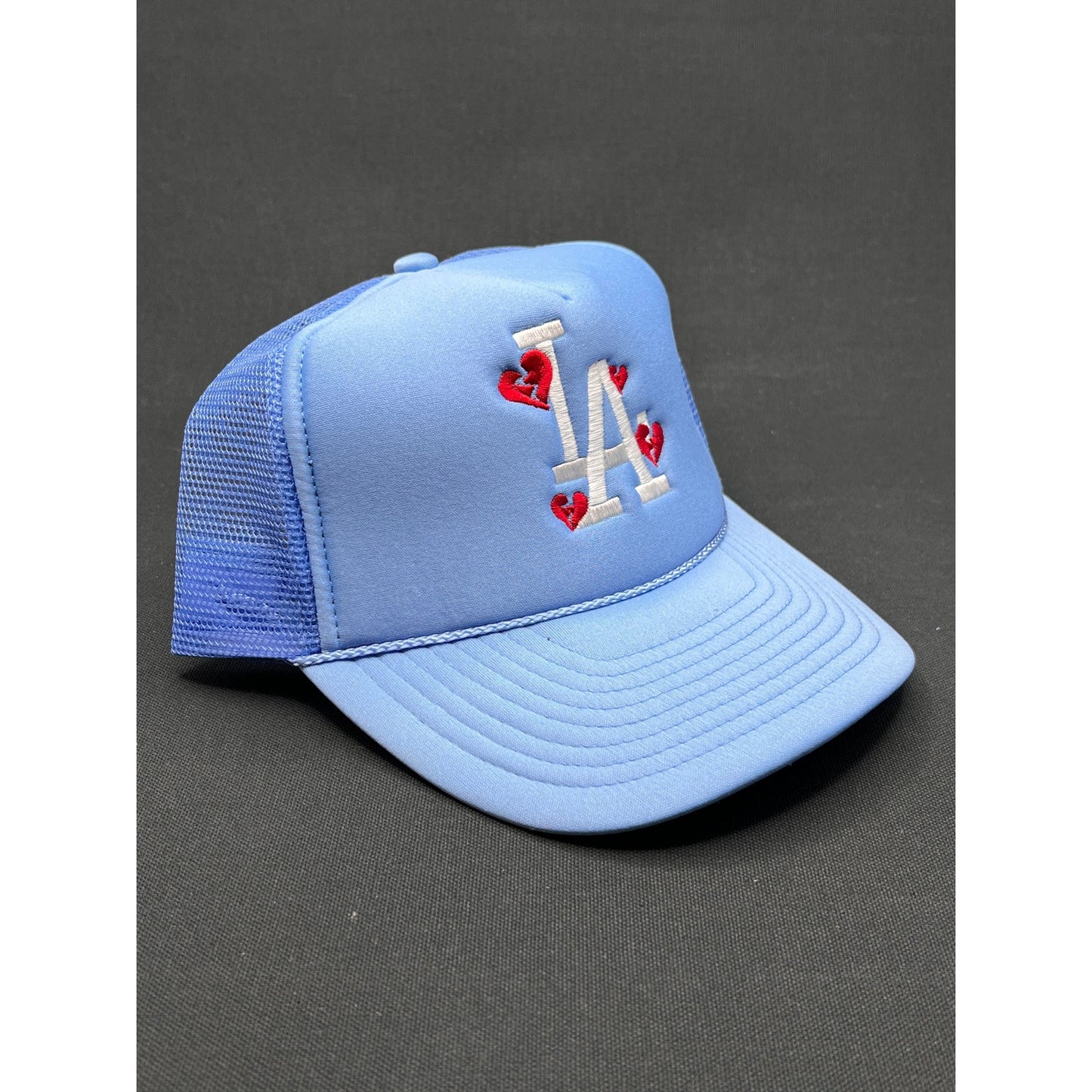 Y2K LA Dodgers Light-Blue Trucker Hat with Heart Embroidery – Sun Cap