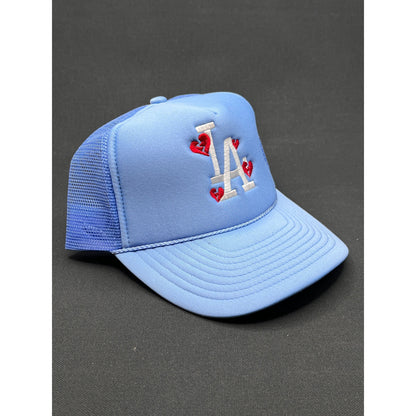 Y2K LA Dodgers Light-Blue Trucker Hat with Heart Embroidery – Sun Cap