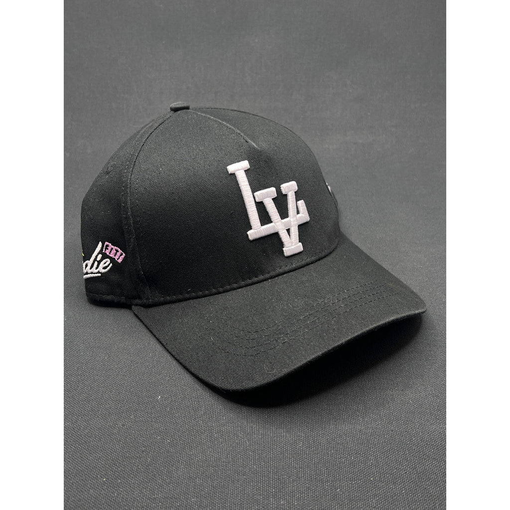 Okami Brand LV Las Vegas LA Flip Black Strapback Hat Streetwear Embroidered Logo