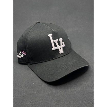 Okami Brand LV Las Vegas LA Flip Black Strapback Hat Streetwear Embroidered Logo