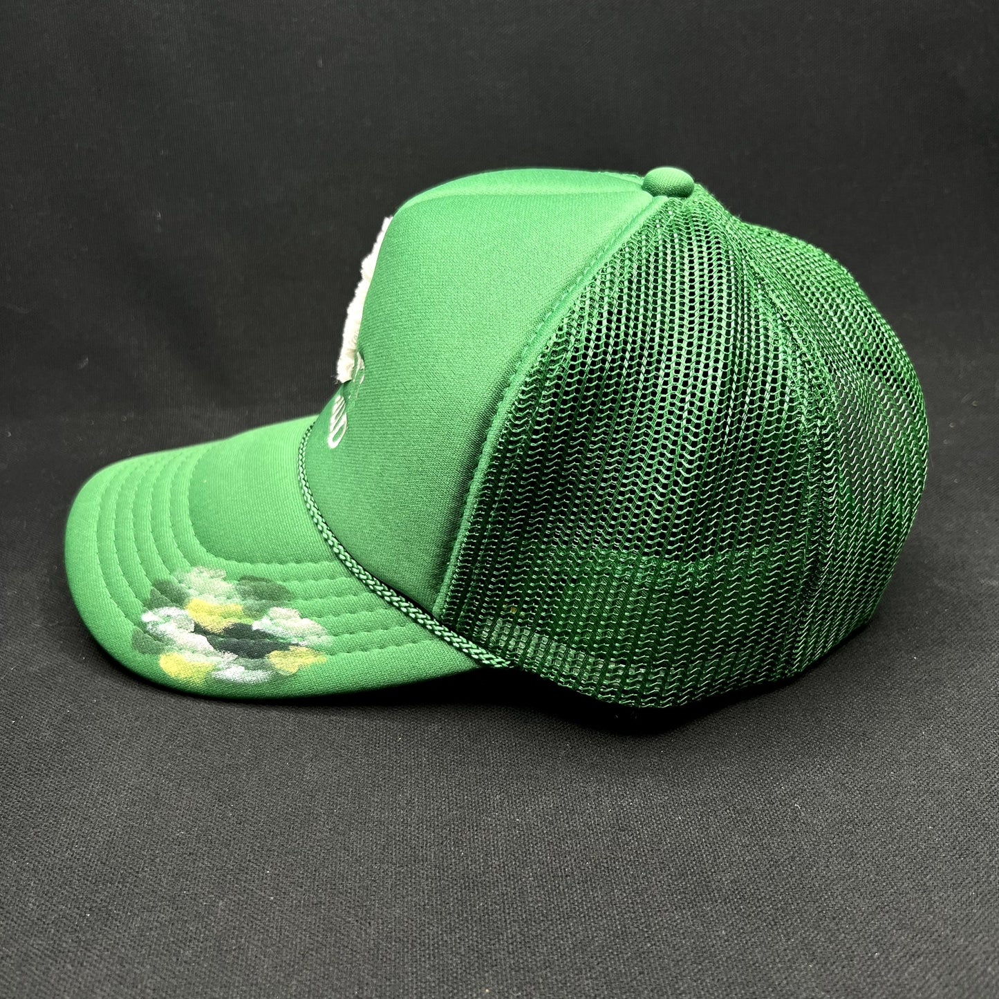 LA Art Club Painted Trucker Snapback Hat Green Custom Graffiti