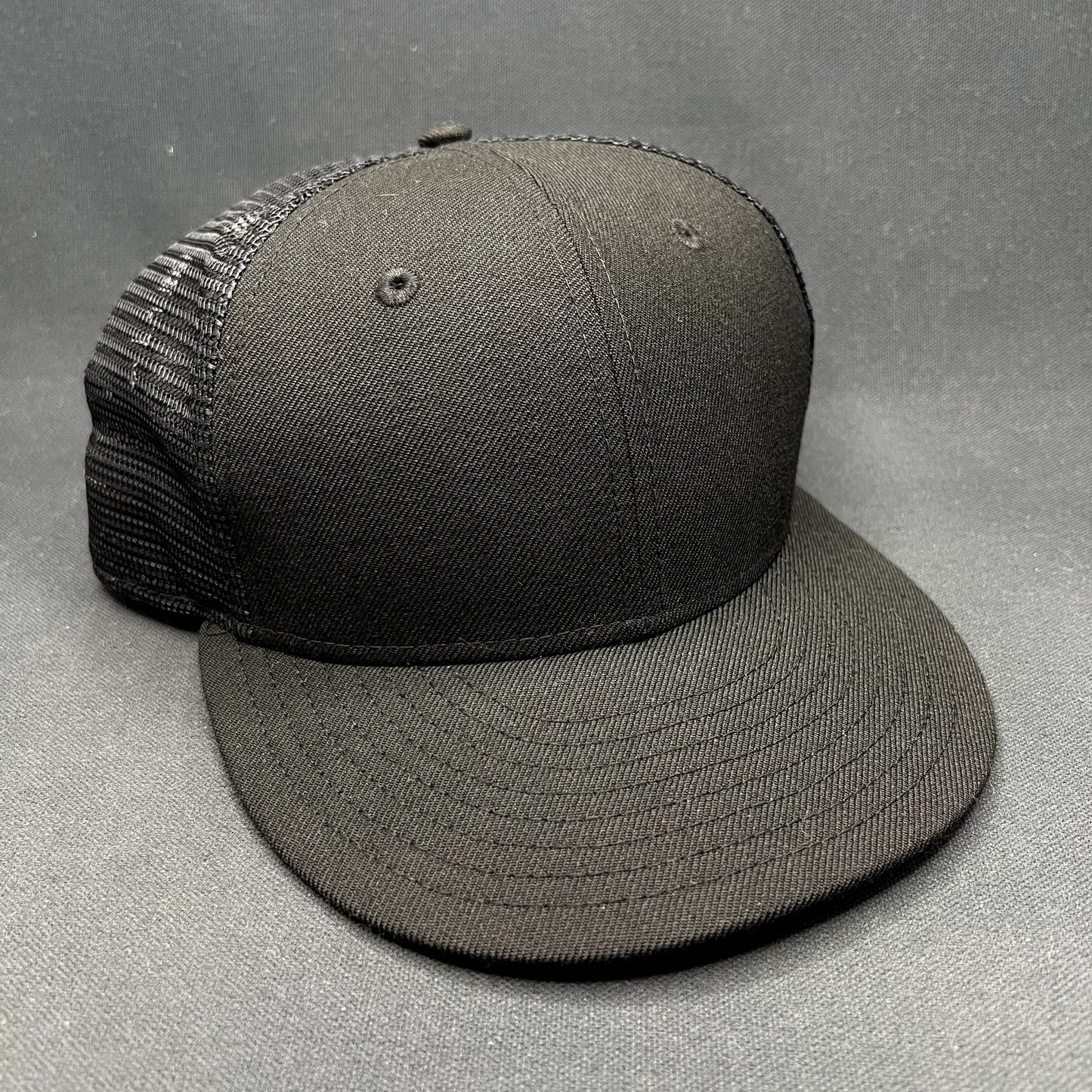 New Era 59FIFTY Blank Black Trucker Fitted Hat Size 8 1/8 Mesh Back Cap