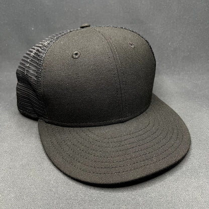 New Era 59FIFTY Blank Black Trucker Fitted Hat Size 8 1/8 Mesh Back Cap
