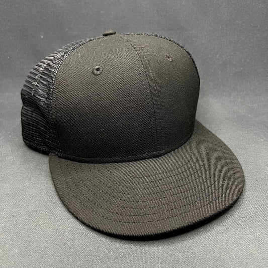 New Era 59FIFTY Blank Black Trucker Fitted Hat Size 8 1/8 Mesh Back Cap