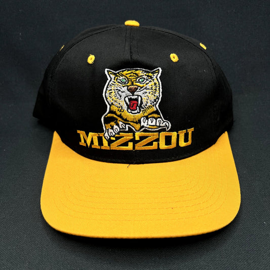 Vintage University of Missouri Mizzou Tigers Snapback Hat Black Yellow 90s