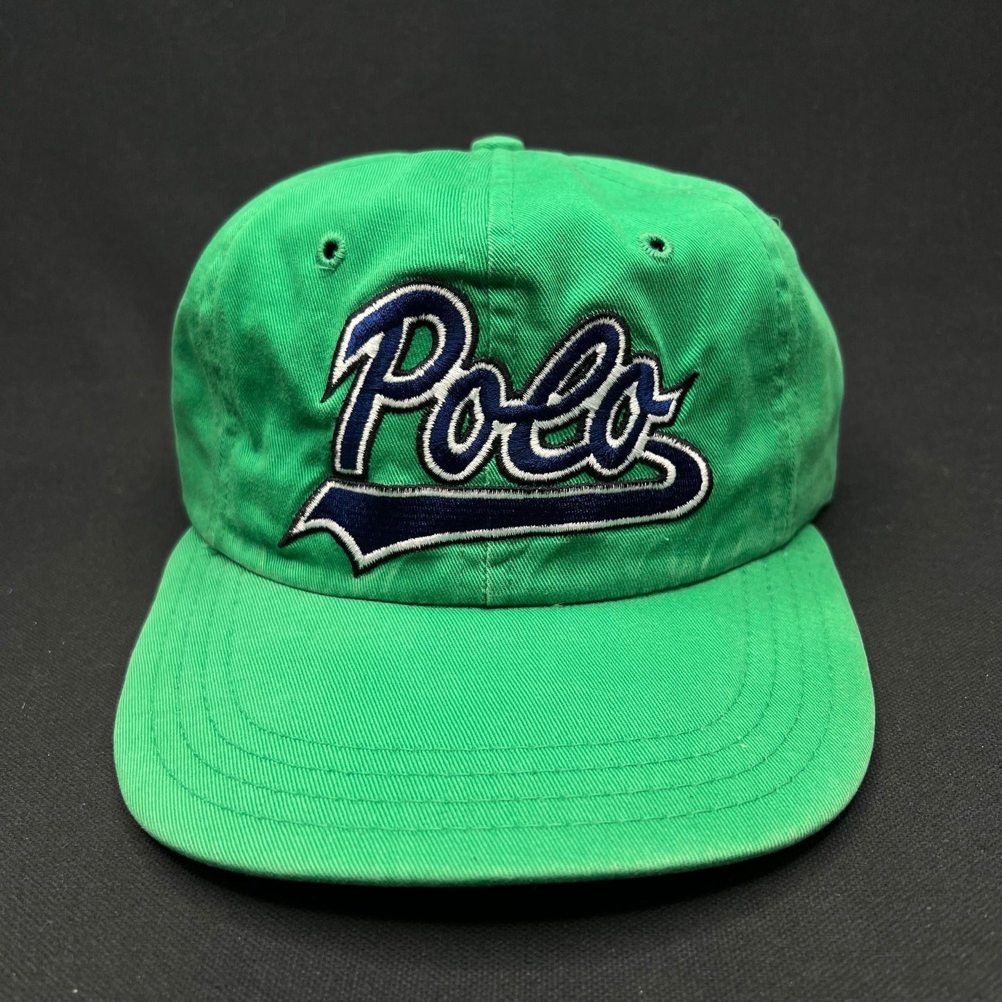 Small Vintage Polo Ralph Lauren Script Logo Green Fitted Hat USA