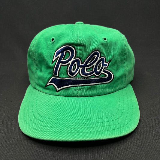 Small Vintage Polo Ralph Lauren Script Logo Green Fitted Hat USA