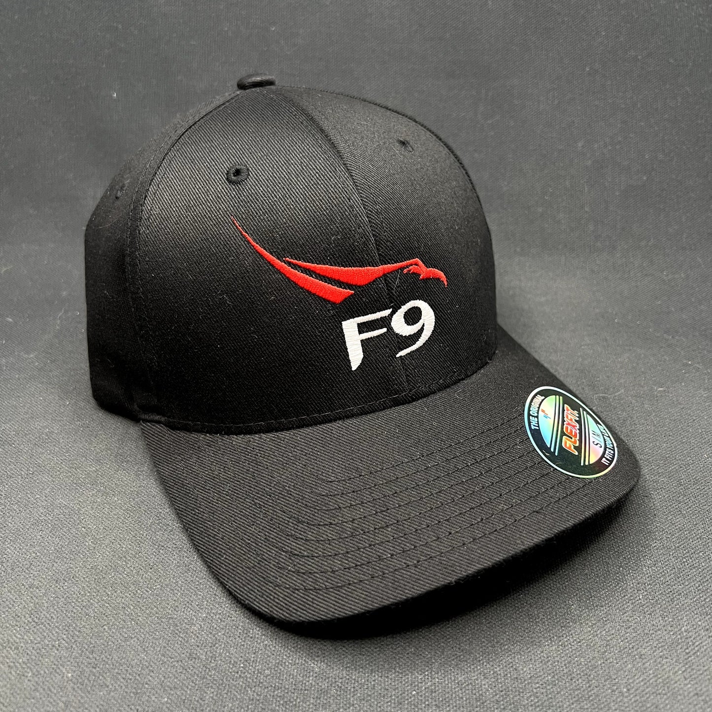 SpaceX Falcon 9 Flexfit Hat Black Red F9 Logo Official S/M SpaceX Employee