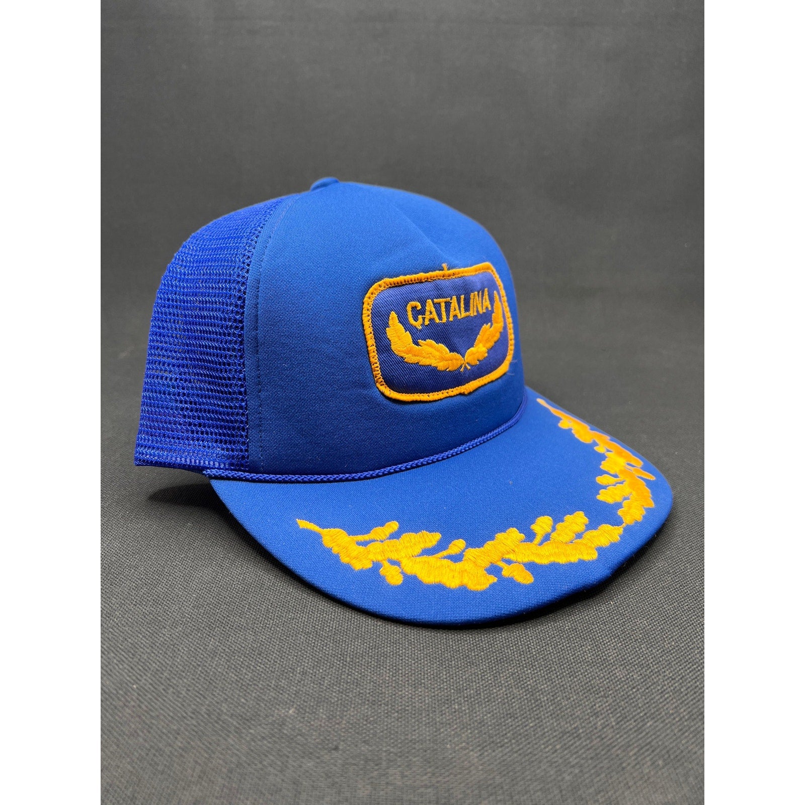 Vintage 1980s Catalina Blue and Gold Trucker Hat with Laurel Brim