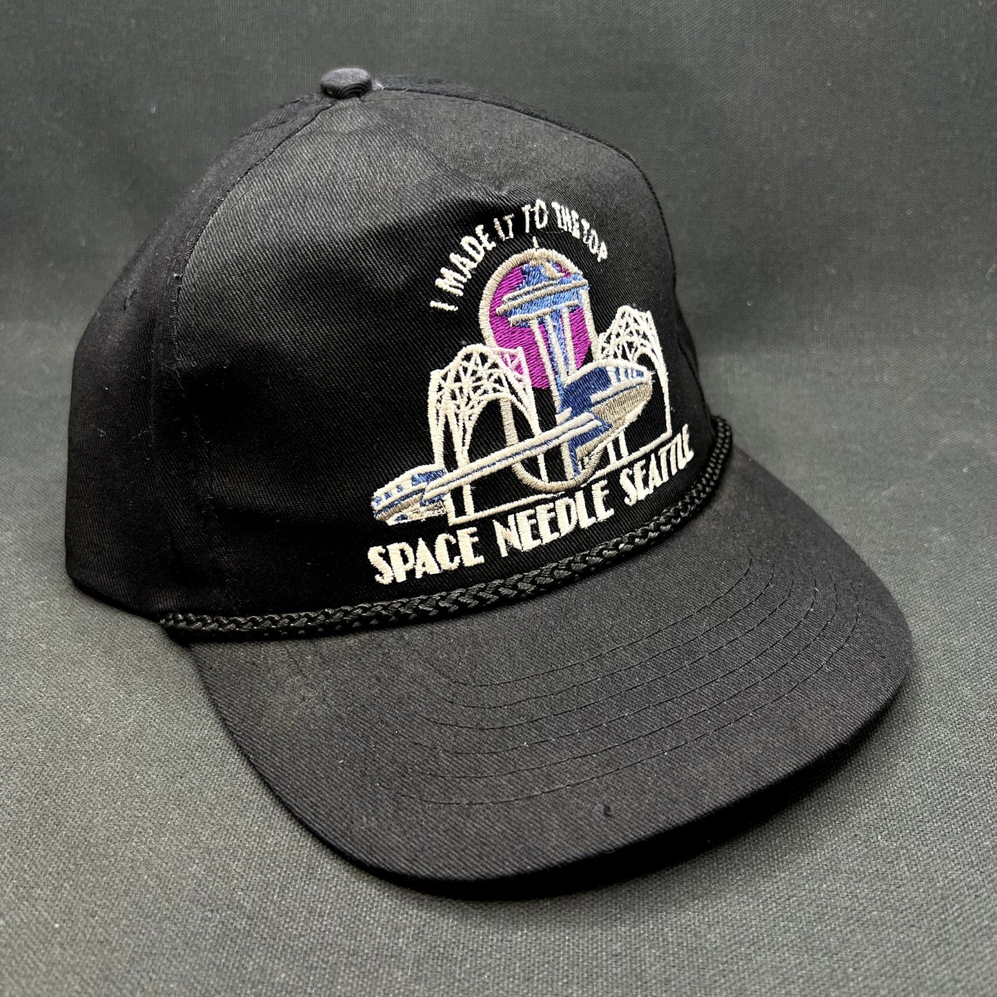 Vintage 90s Seattle Space Needle Snapback Hat Headliners Black USA Travel