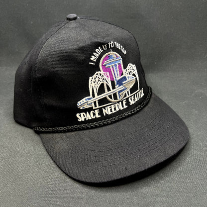 Vintage 90s Seattle Space Needle Snapback Hat Headliners Black USA Travel