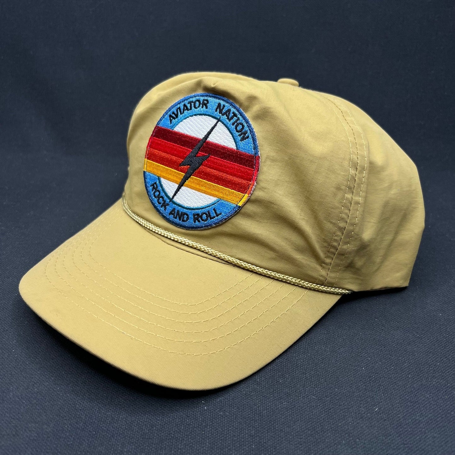 Aviator Nation Rock & Roll Patch Strapback Hat Tan