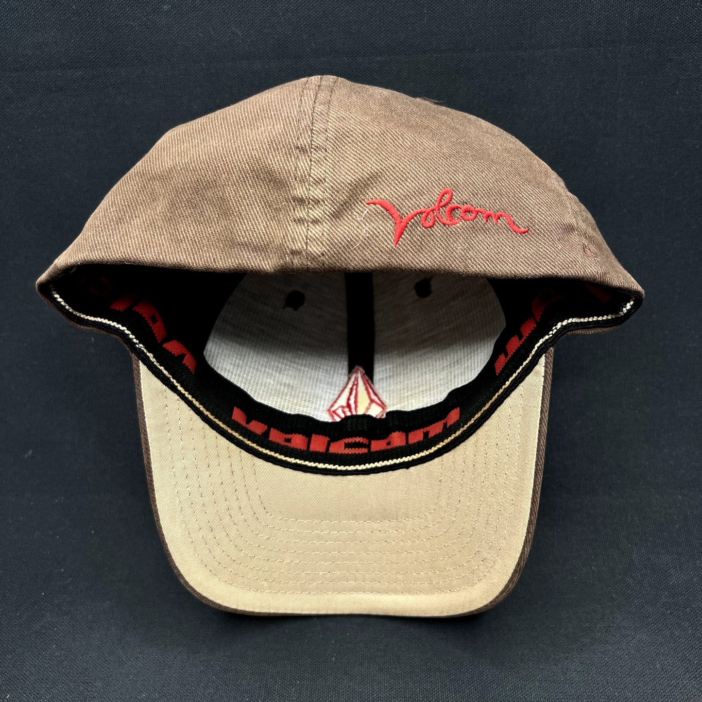 Y2K Volcom Stone Logo Brown Flexfit Skate Surf Hat S/M