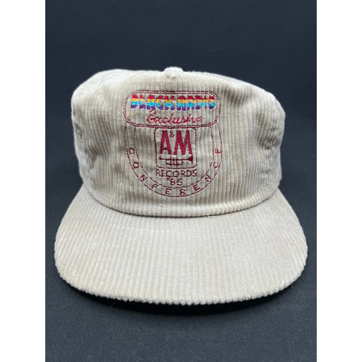 Vintage 1985 A&M Records Black Radio Exclusive Corduroy Snapback Hat Made in USA