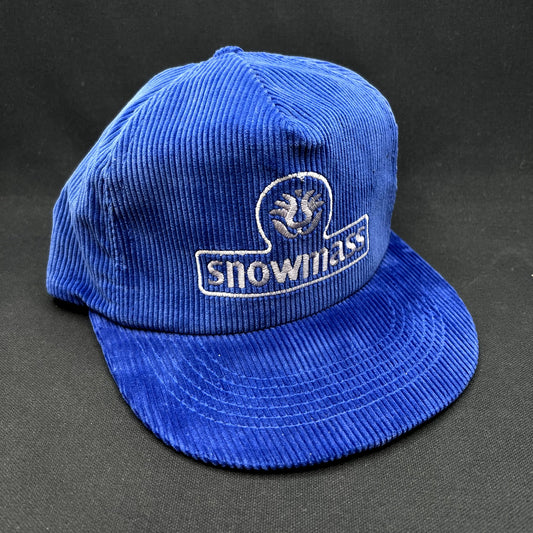 Vintage Snowmass Colorado Corduroy Strapback Ski Resort Hat Blue